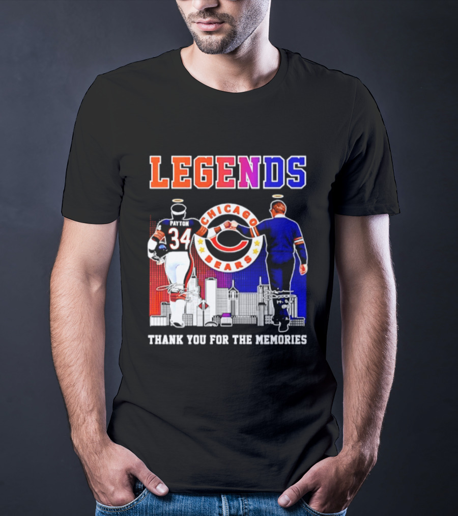 Chicago Bears Legends Walter Payton Mike Ditka Thank You For The Memories Skyline T-Shirt