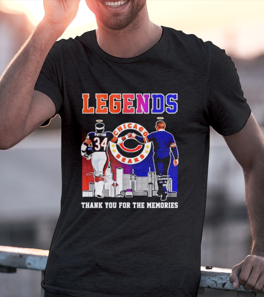 Chicago Bears Legends Walter Payton Mike Ditka Thank You For The Memories Skyline T-Shirt