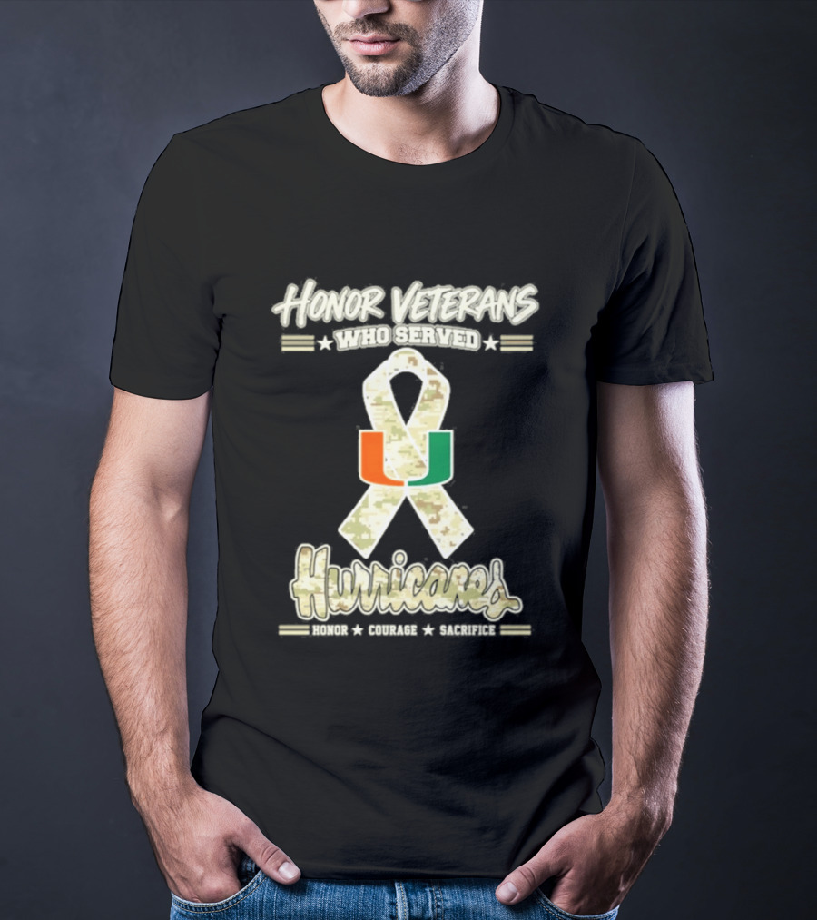 Miami Hurricanes Honor Veterans Who Served Camo Ribbon Veterans Day T-Shirt