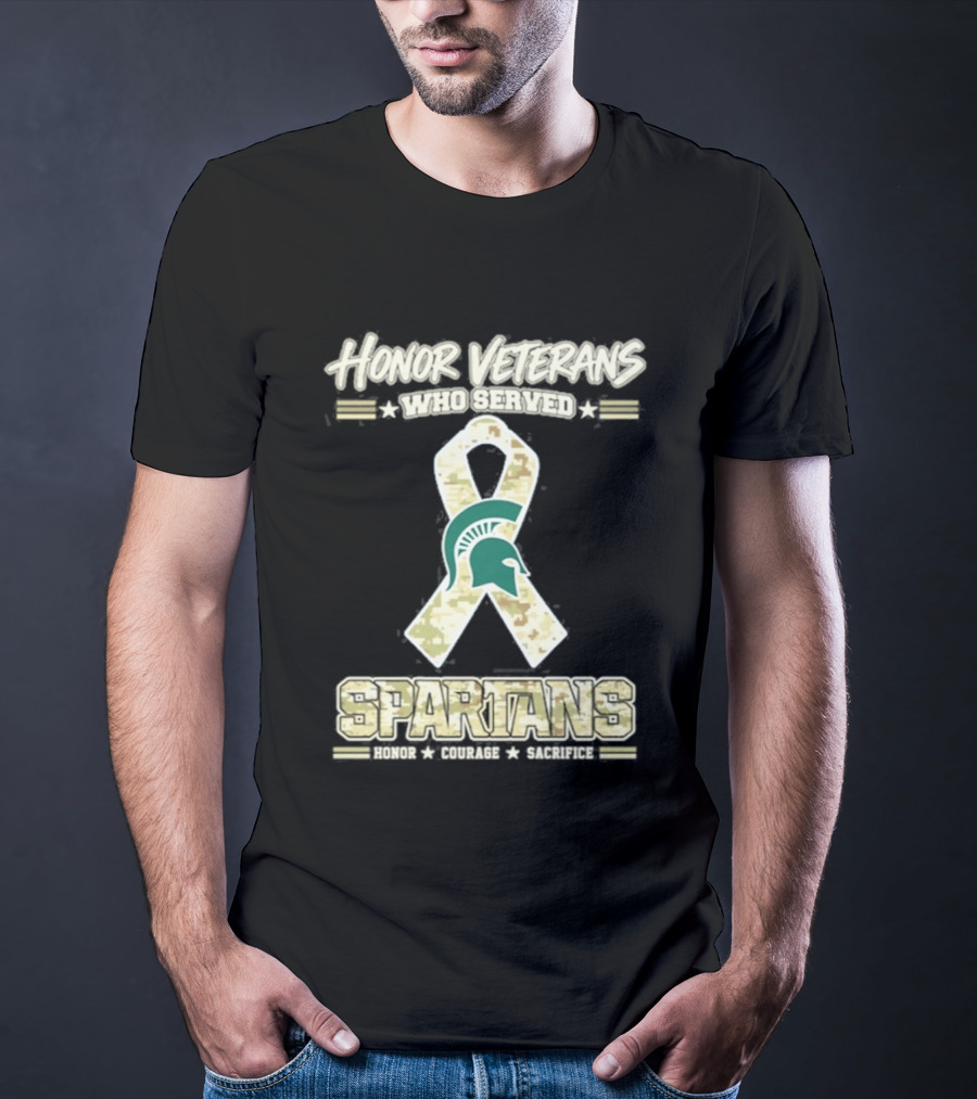 Michigan State Spartans Honor Veterans Camo Ribbon Veterans Day T-Shirt