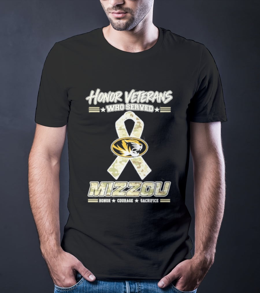 Missouri Tigers Mizzou Military Camo Ribbon Honor Veterans Day T-Shirt