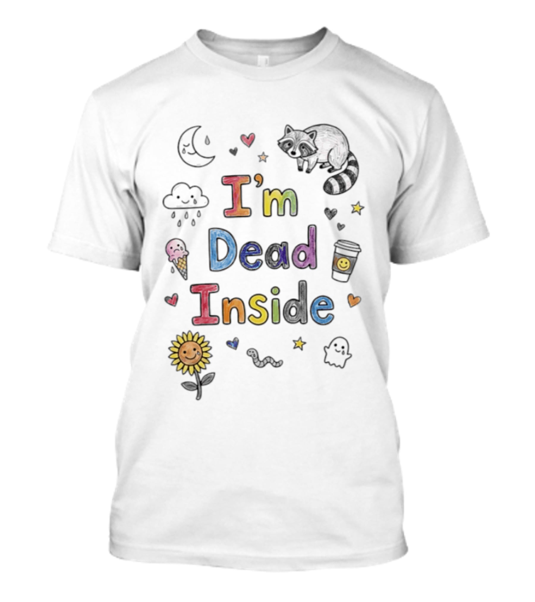 I'm Dead Inside Cute Cat Coffee Ghost Sunflower Emoji T-Shirt