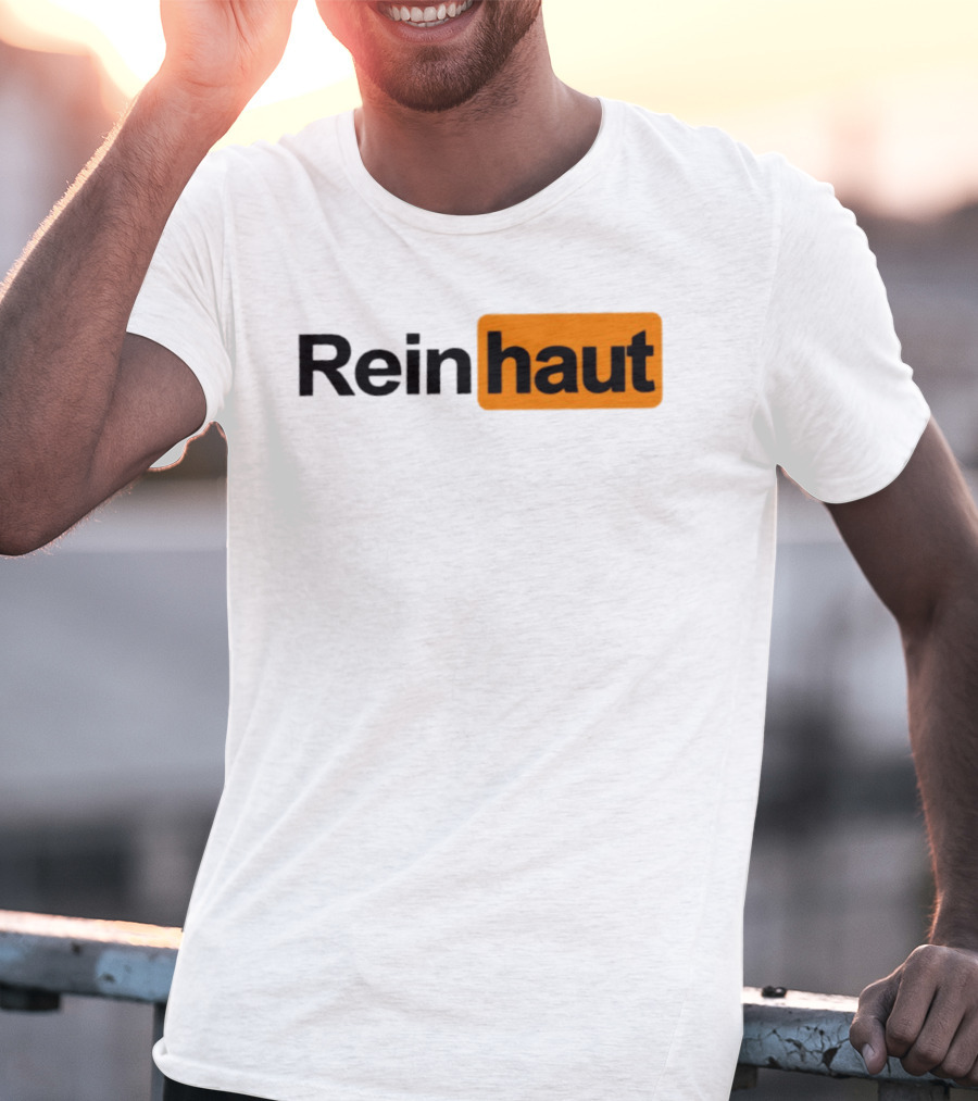 Reinhaut Bold Black And Orange Text Logo Fashion T-Shirt