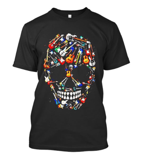 Colorful Electric Guitar Skull Rock N Roll Music Lover Vivid Instrument Mashup T-Shirt