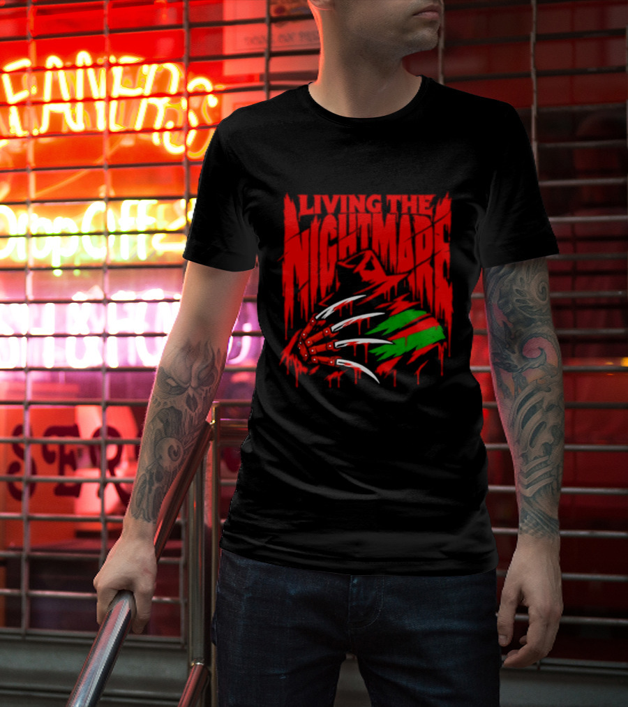 Living The Nightmare Freddy Krueger Halloween Claw Horror Movie T-Shirt
