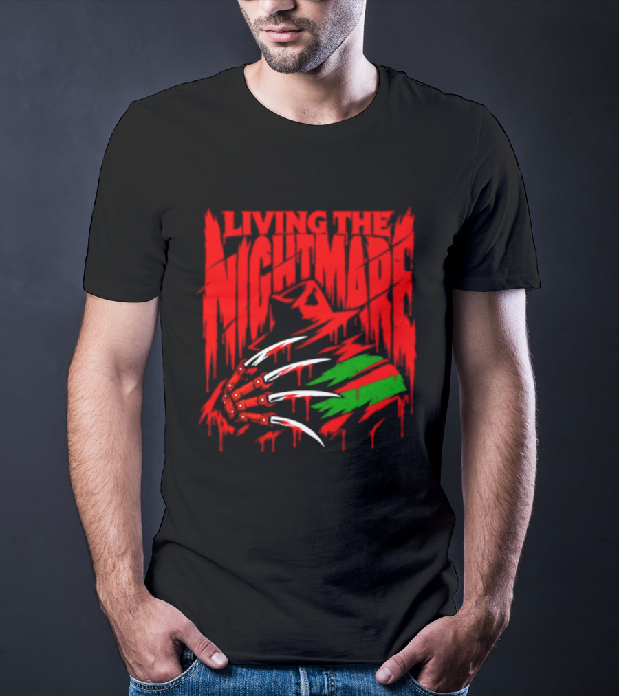 Living The Nightmare Freddy Krueger Halloween Claw Horror Movie T-Shirt