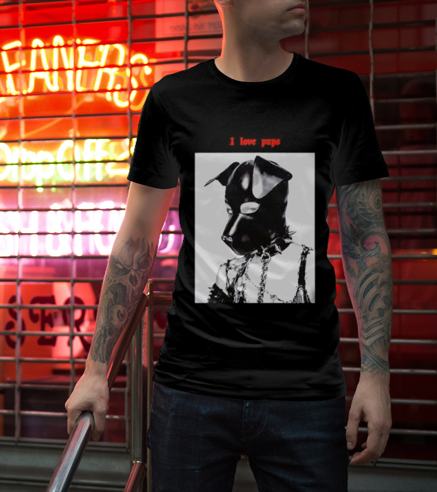 I Love Pups Latex Dog Hood Leather Pup Mask BDSM Gear T-Shirt