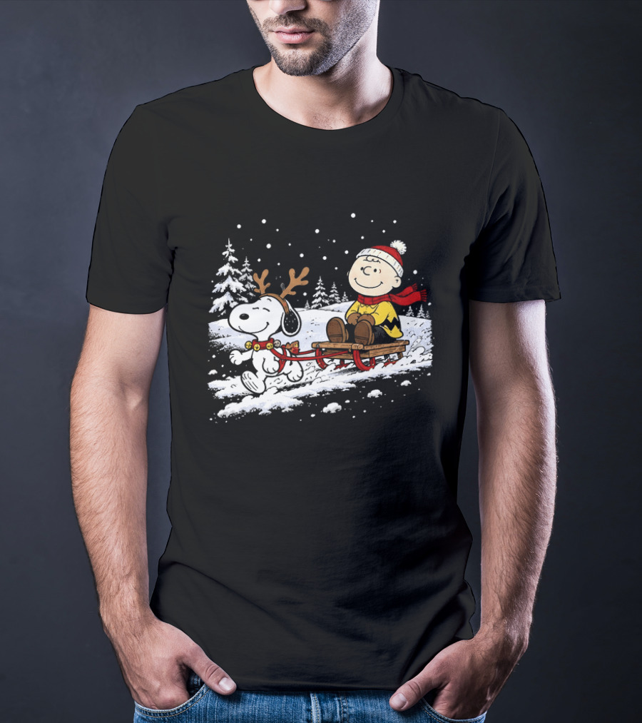 Snoopy Reindeer Christmas Sleigh Ride With Charlie Brown For Peanuts And Winter Lovers T-Shirt