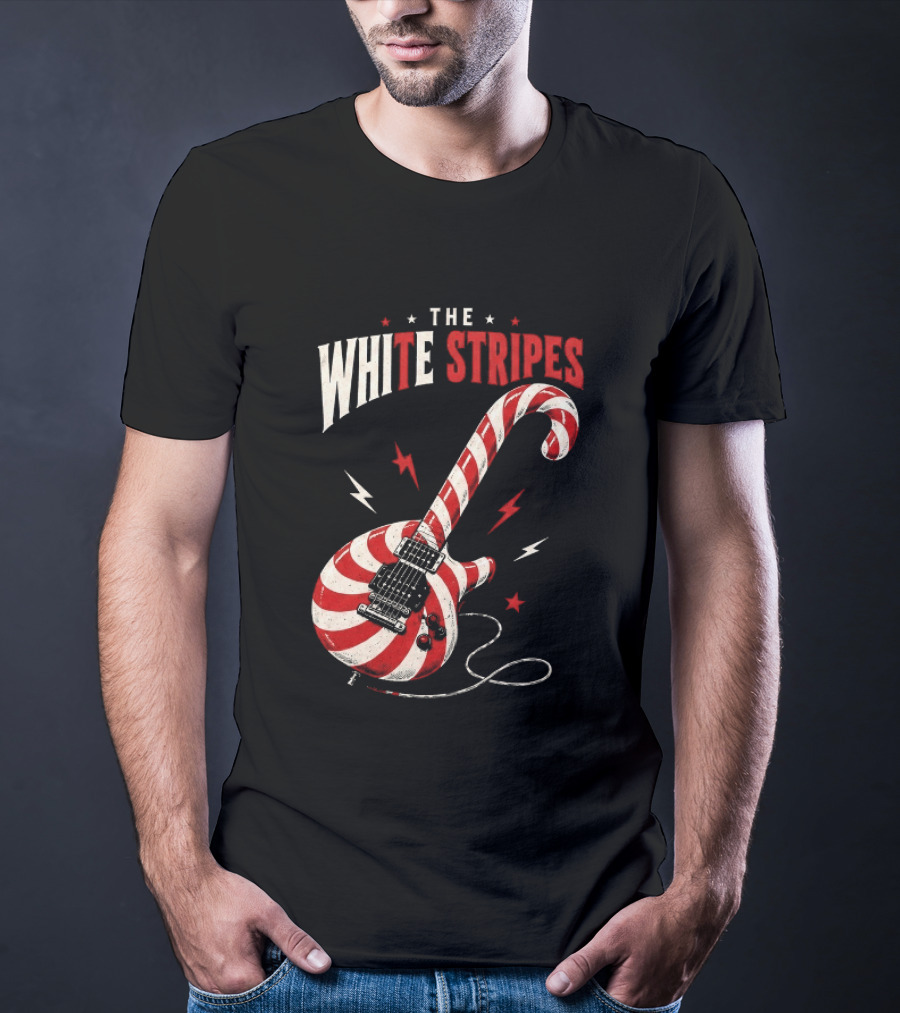 The White Stripes Candy Cane Christmas Guitar Rock Themes T-Shirt