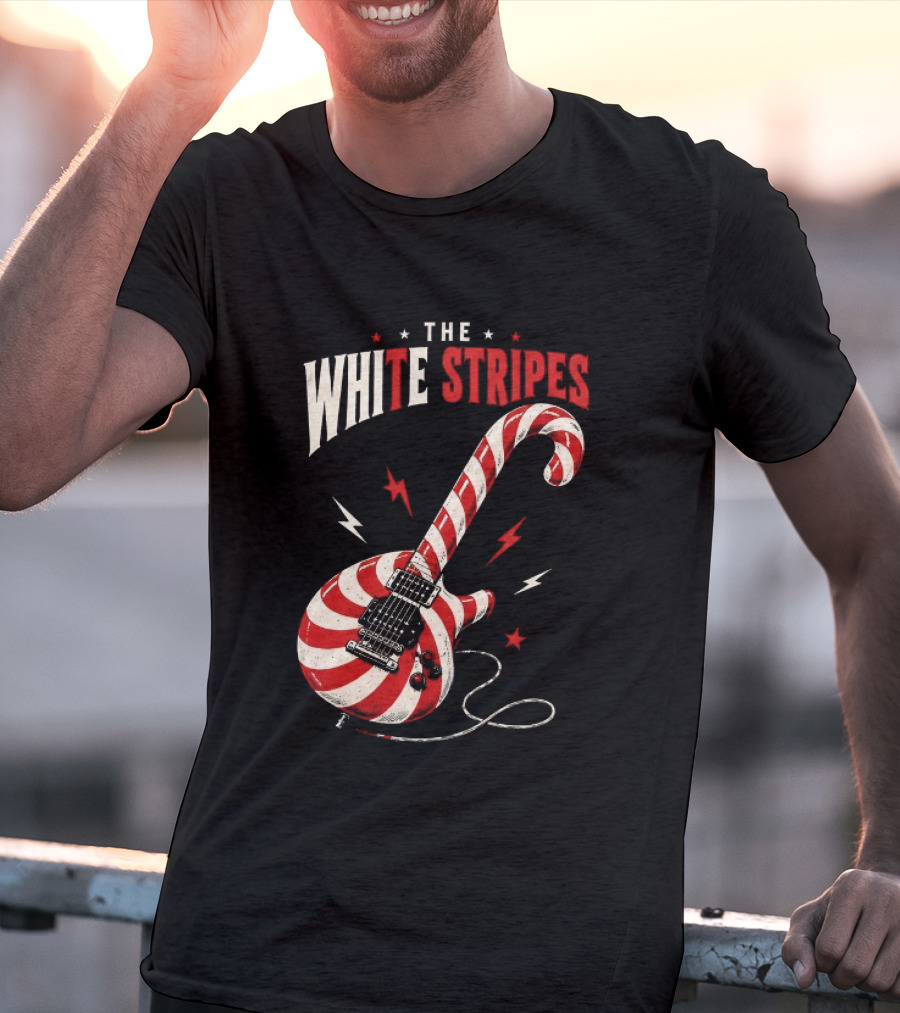 The White Stripes Candy Cane Christmas Guitar Rock Themes T-Shirt