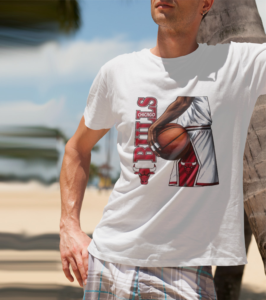 Chicago Bulls Basketball Team Player Holding Ball Iconic Sports Uniform T-Shirt
