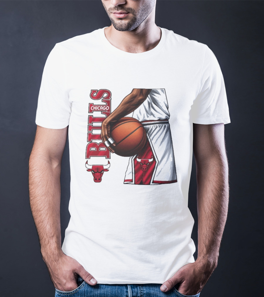 Chicago Bulls Basketball Team Player Holding Ball Iconic Sports Uniform T-Shirt