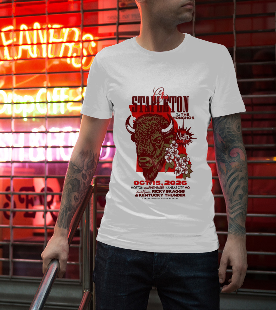 Chris Stapleton Kansas City MO Morton Amphitheater Oct 15 2026 Featuring The Honchos And Ricky Skaggs Kentucky Thunder T-Shirt