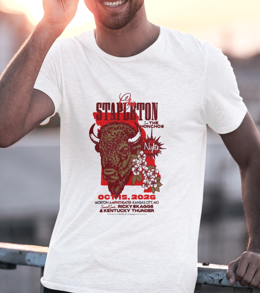 Chris Stapleton Kansas City MO Morton Amphitheater Oct 15 2026 Featuring The Honchos And Ricky Skaggs Kentucky Thunder T-Shirt
