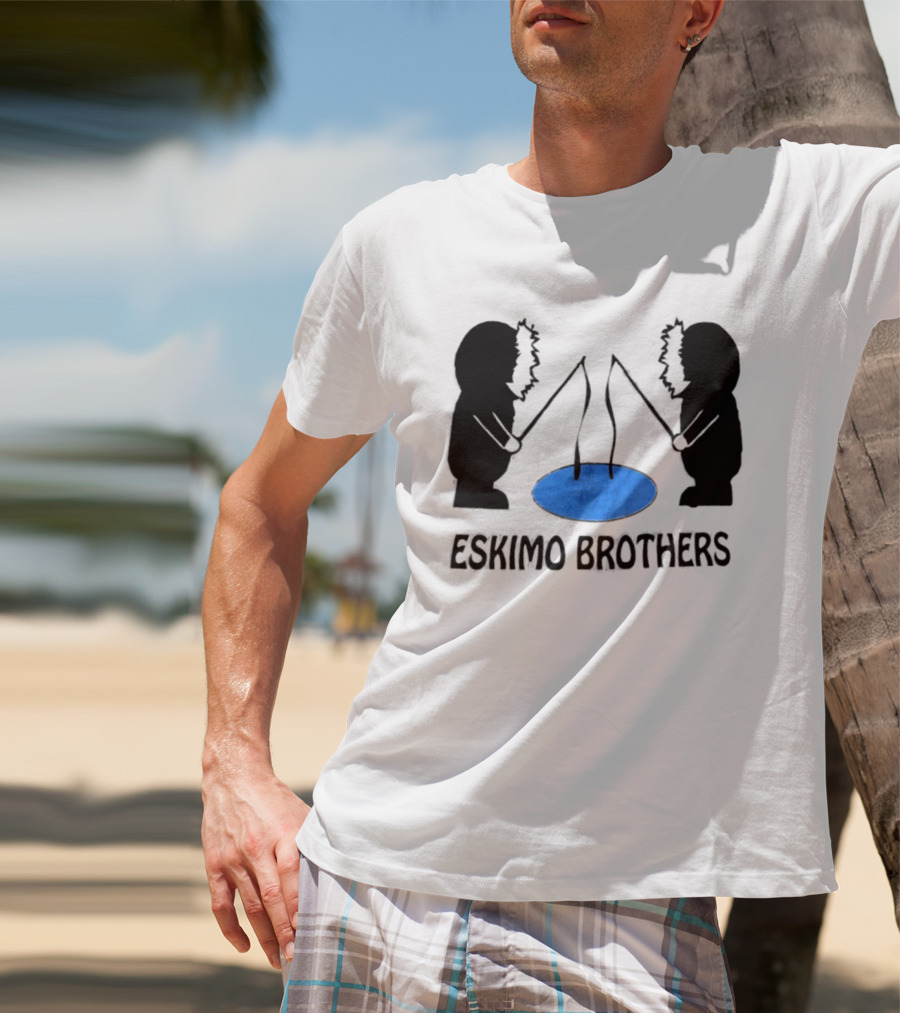 Eskimo Brothers Ice Fishing Duo With Hole And Rods T-Shirt