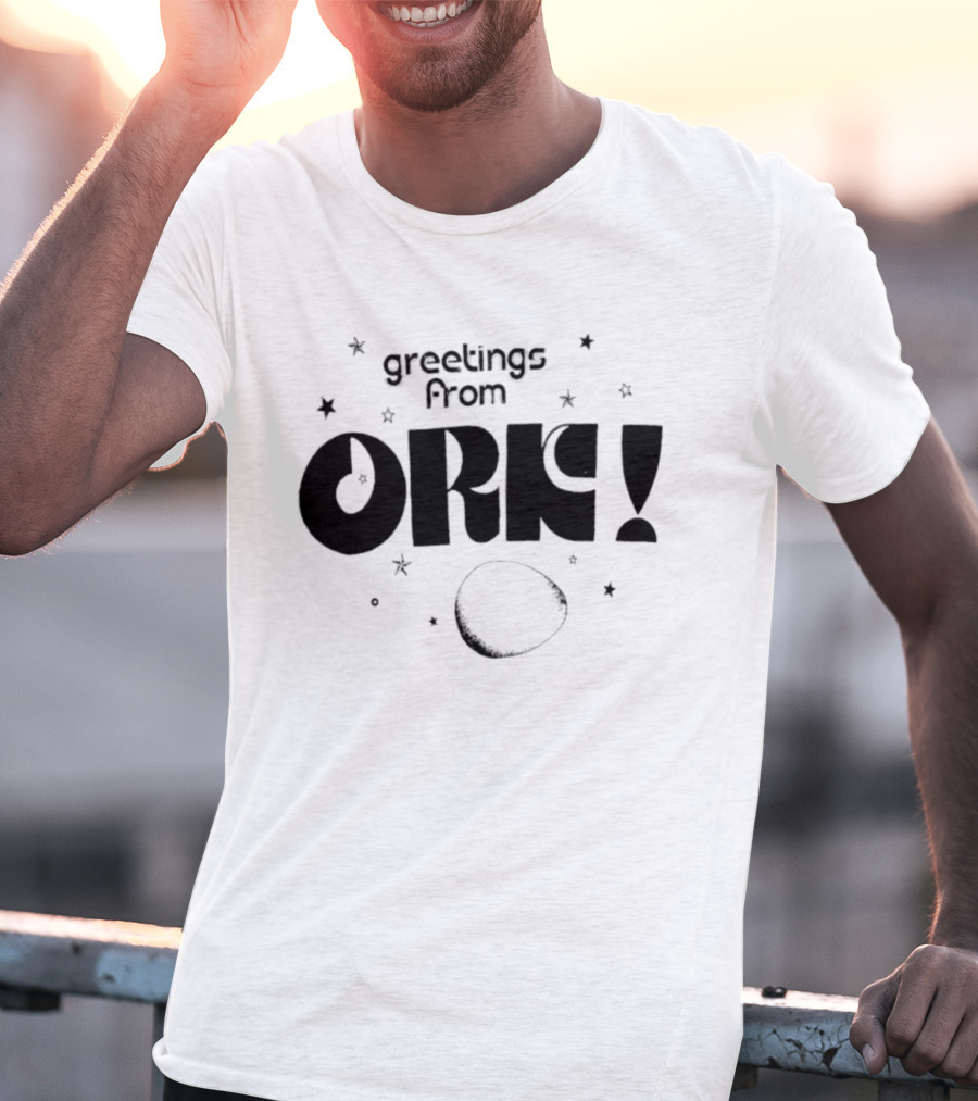 Greetings From Ork Vintage Retro Bold Sci Fi Moon Stars T-Shirt