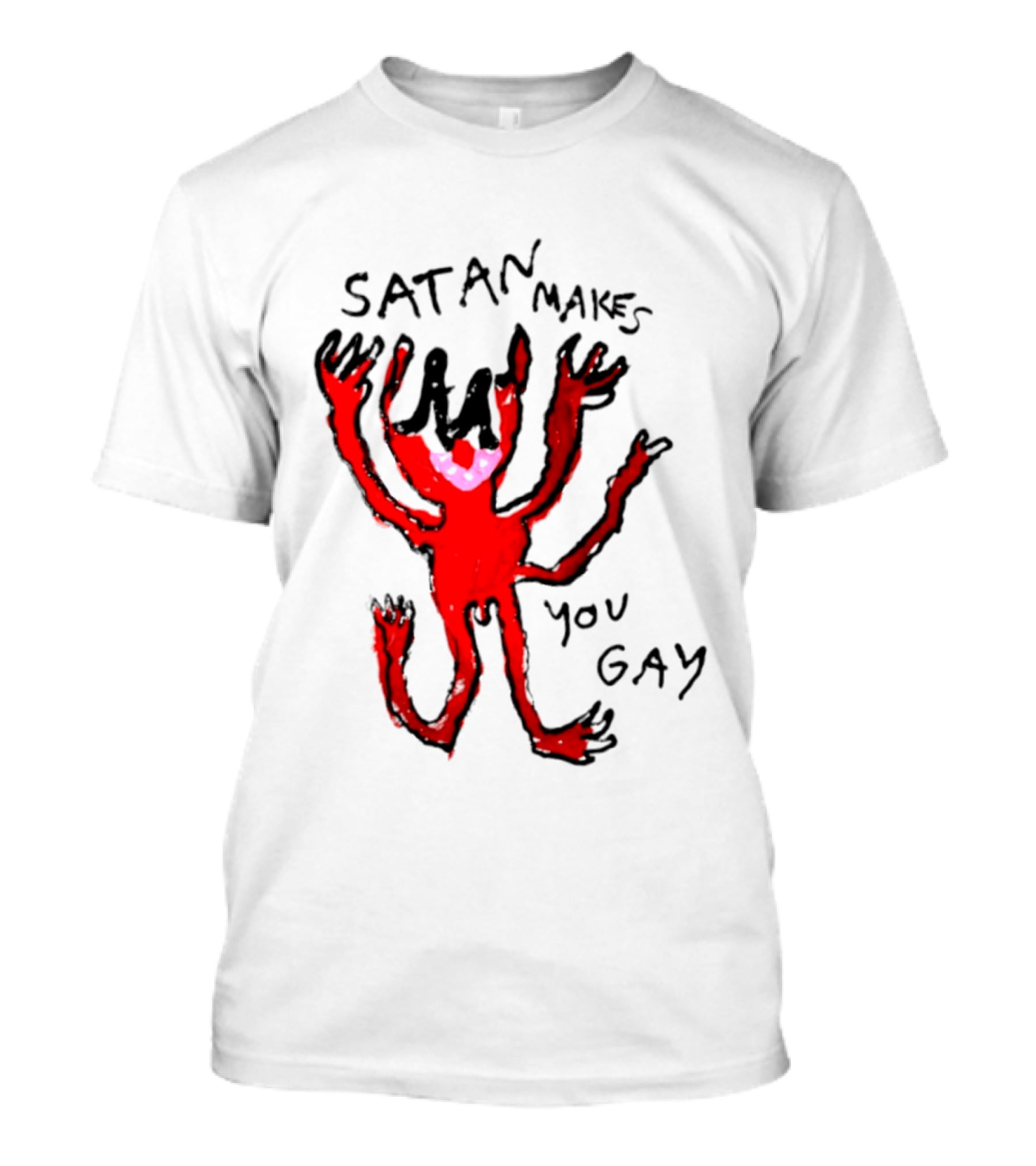 Satan Makes You Gay Devil Six Armed Creature T-Shirt