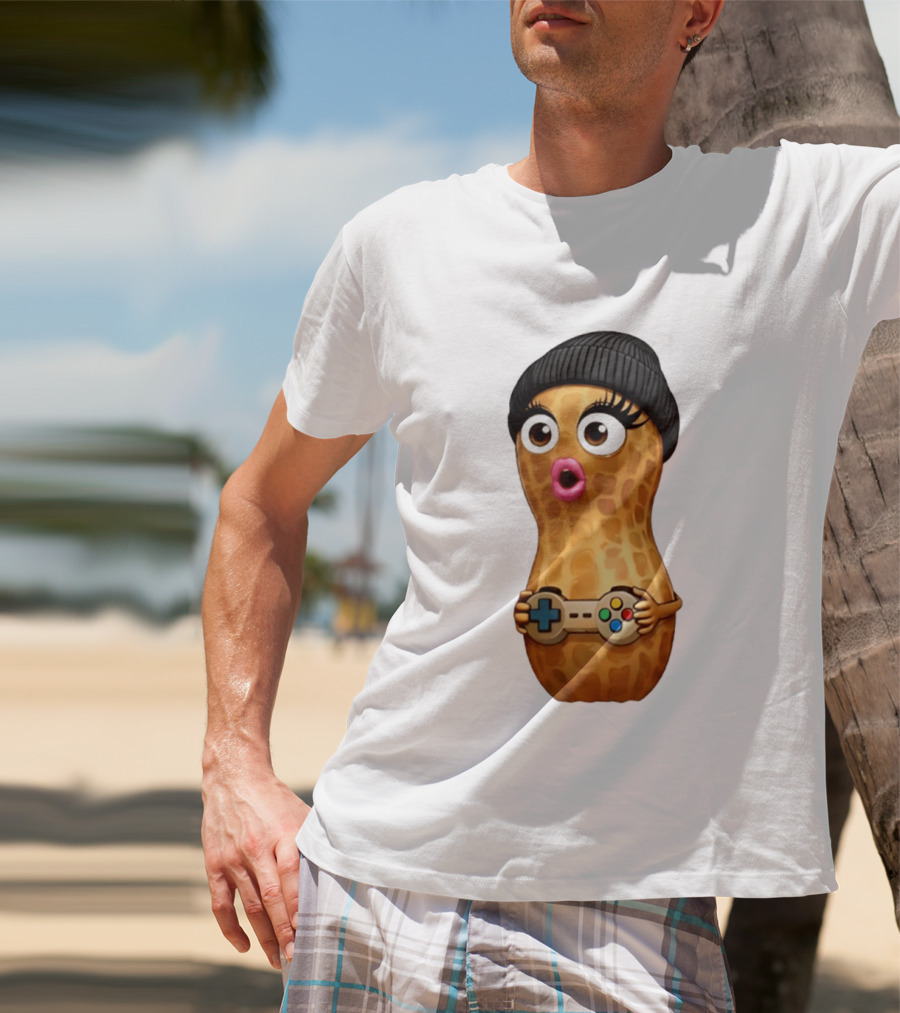 TheBurntPeanut Gamer Peanut With Beanie And Game Controller T-Shirt