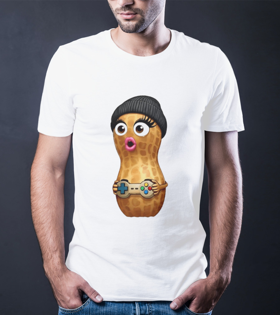 TheBurntPeanut Gamer Peanut With Beanie And Game Controller T-Shirt