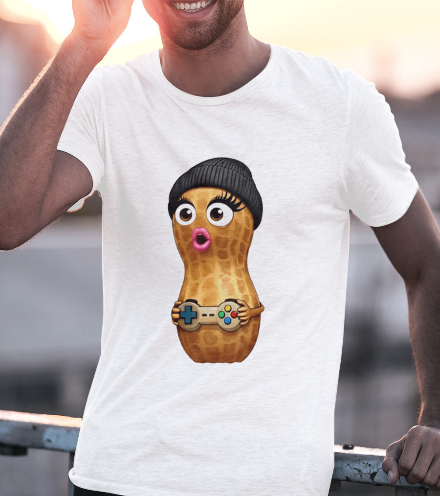 TheBurntPeanut Gamer Peanut With Beanie And Game Controller T-Shirt