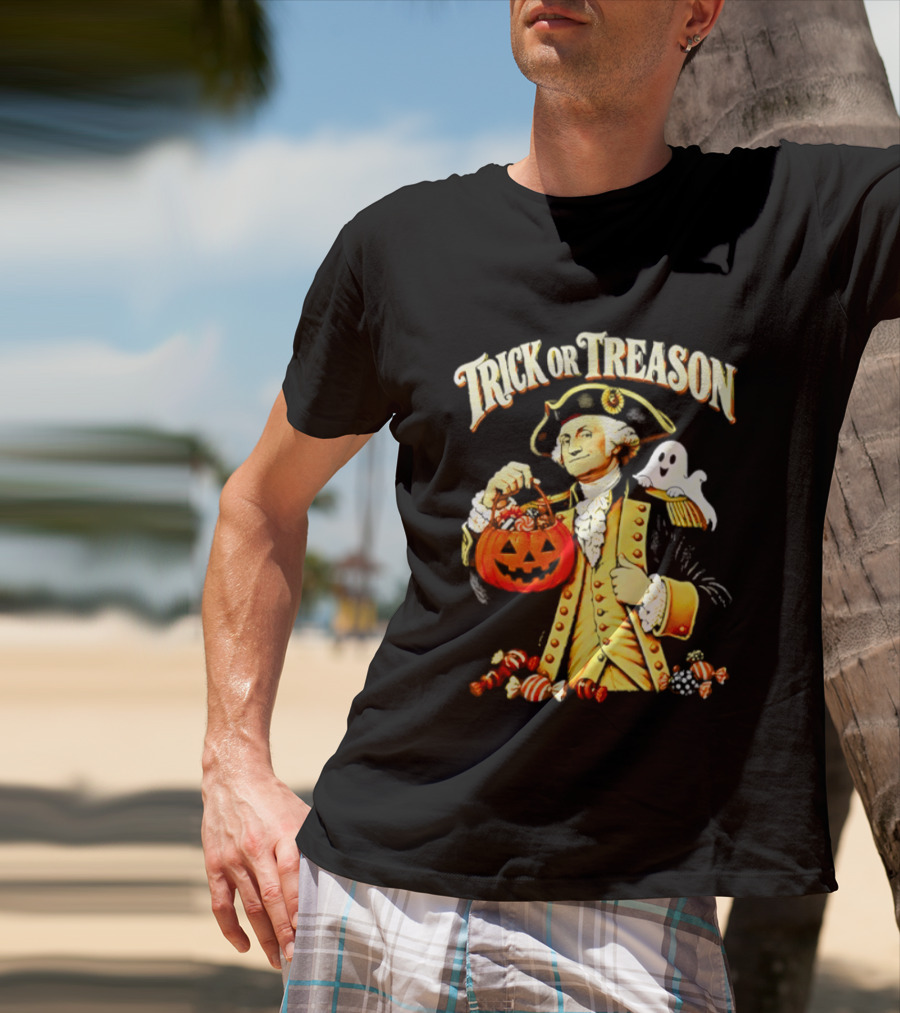 George Washington Trick Or Treason Halloween 2026 Pumpkin Ghost Candy T-Shirt
