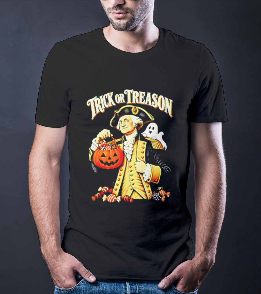George Washington Trick Or Treason Halloween 2026 Pumpkin Ghost Candy T-Shirt