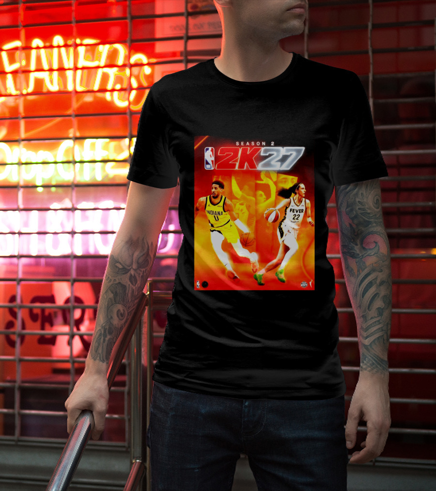 NBA 2K27 Season 2 Tyrese Haliburton Indiana And Caitlin Clark Fever Cover Athletes T-Shirt