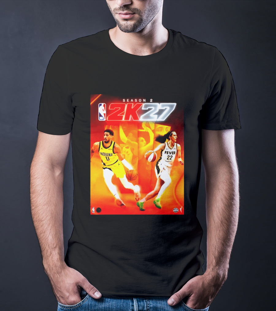 NBA 2K27 Season 2 Tyrese Haliburton Indiana And Caitlin Clark Fever Cover Athletes T-Shirt