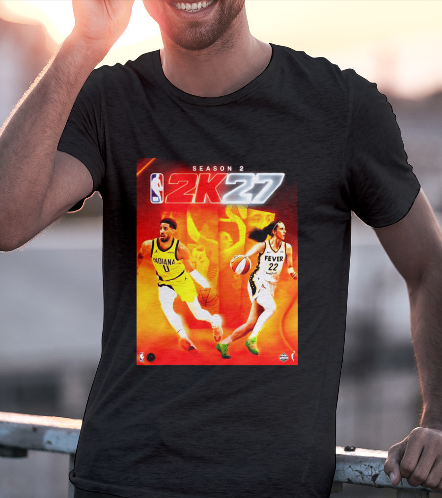 NBA 2K27 Season 2 Tyrese Haliburton Indiana And Caitlin Clark Fever Cover Athletes T-Shirt