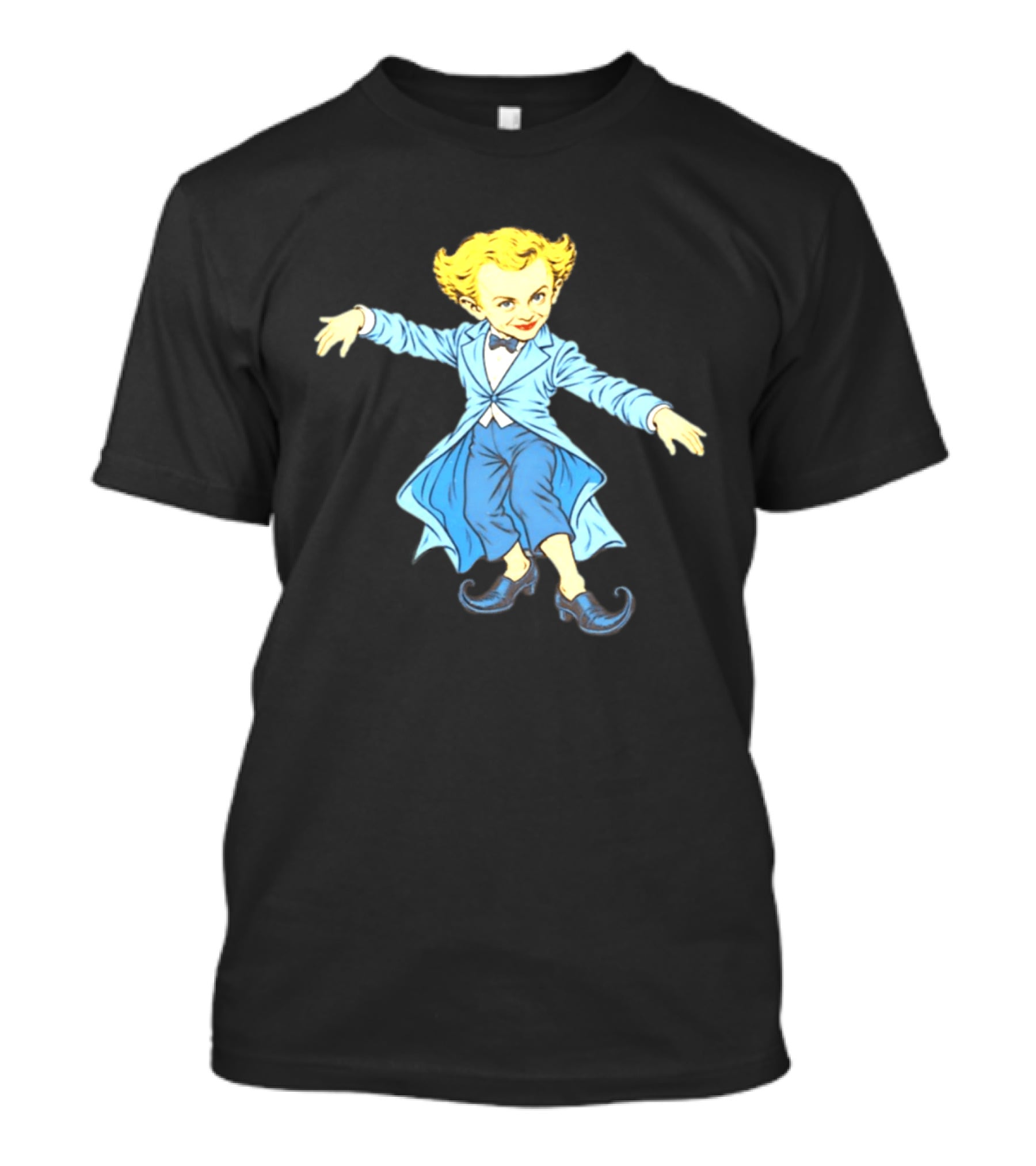 Rumpelstiltskin Tip Toe Cartoon Character In Blue Suit And Black Shoes T-Shirt