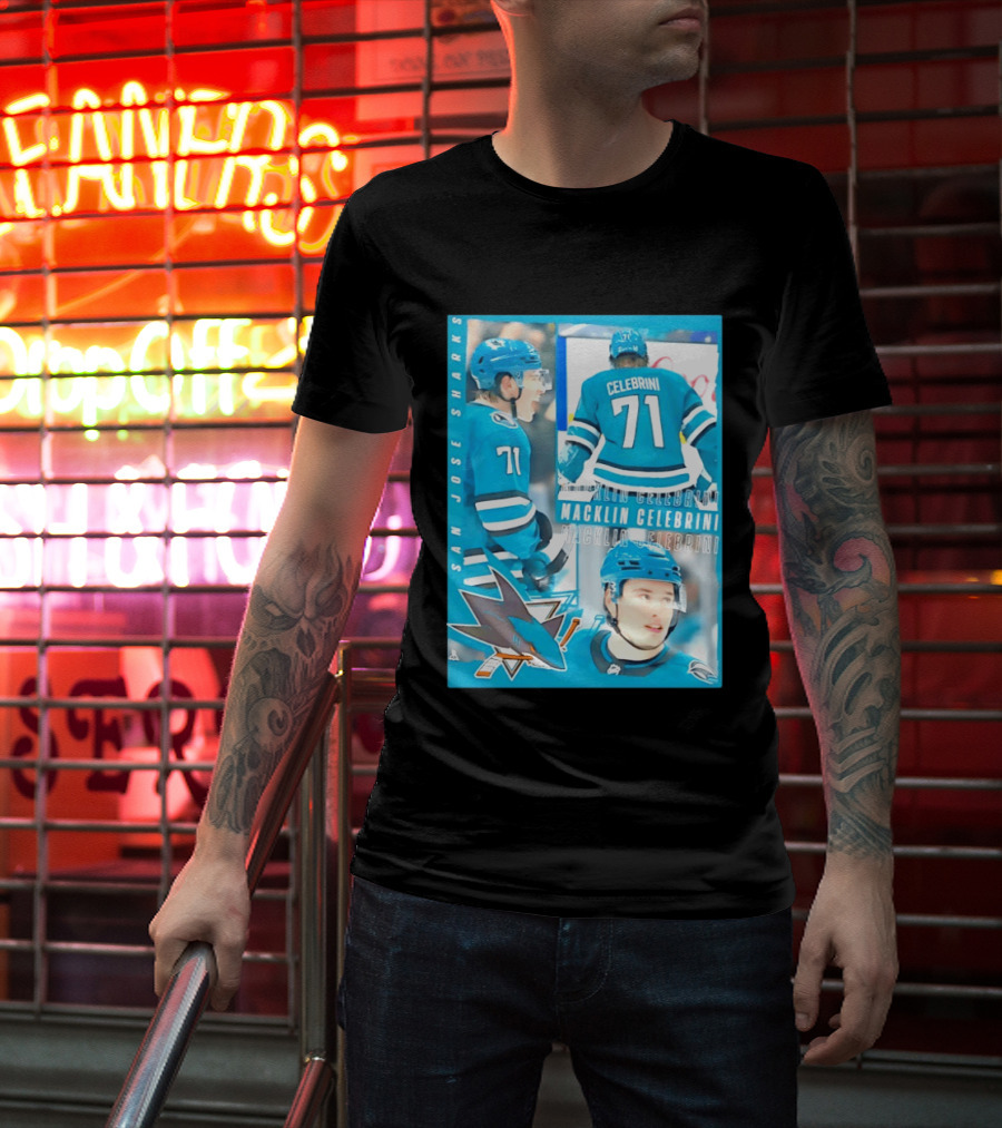 San Jose Sharks Macklin Celebrini 71 NHL 2026 All For One T-Shirt
