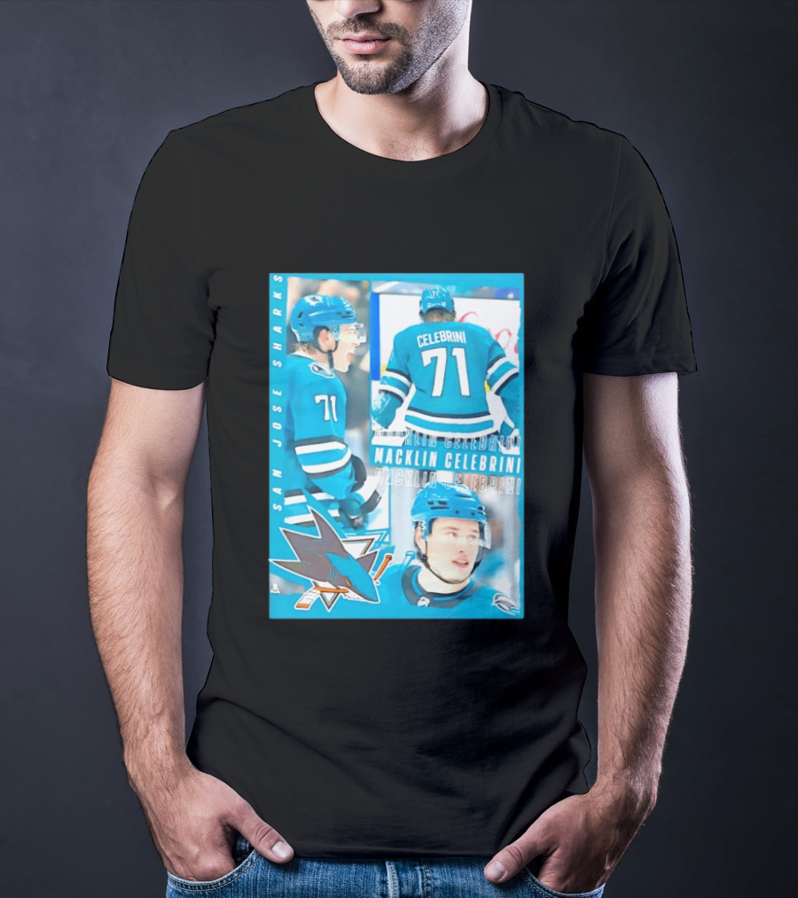 San Jose Sharks Macklin Celebrini 71 NHL 2026 All For One T-Shirt