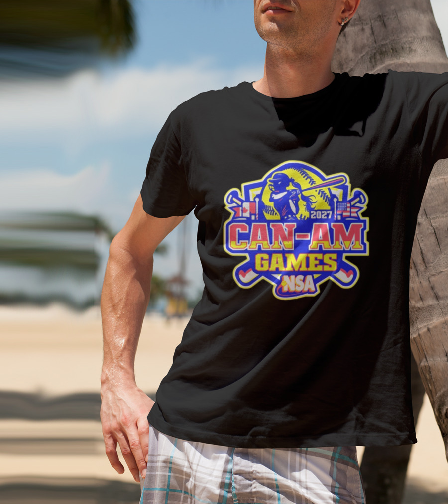 2027 NSA Can Am Games Fastpitch Tournament Baseball Bat American Canadian Flags T-Shirt