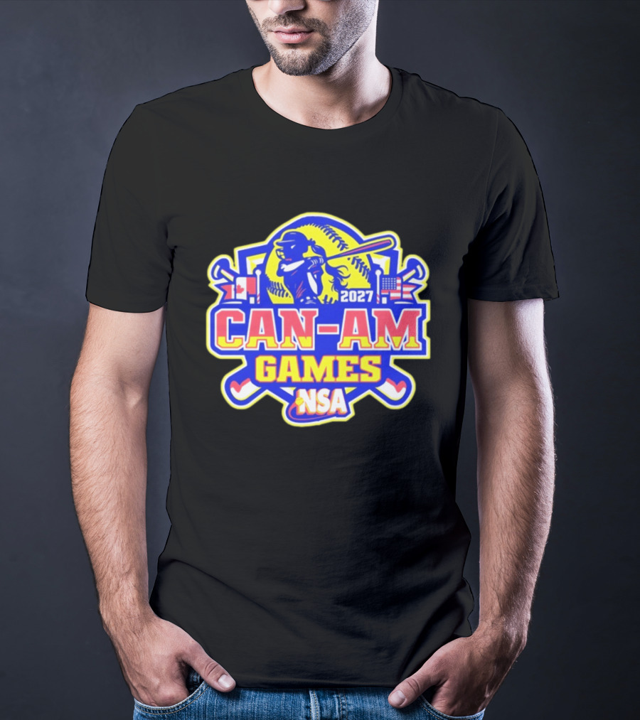 2027 NSA Can Am Games Fastpitch Tournament Baseball Bat American Canadian Flags T-Shirt