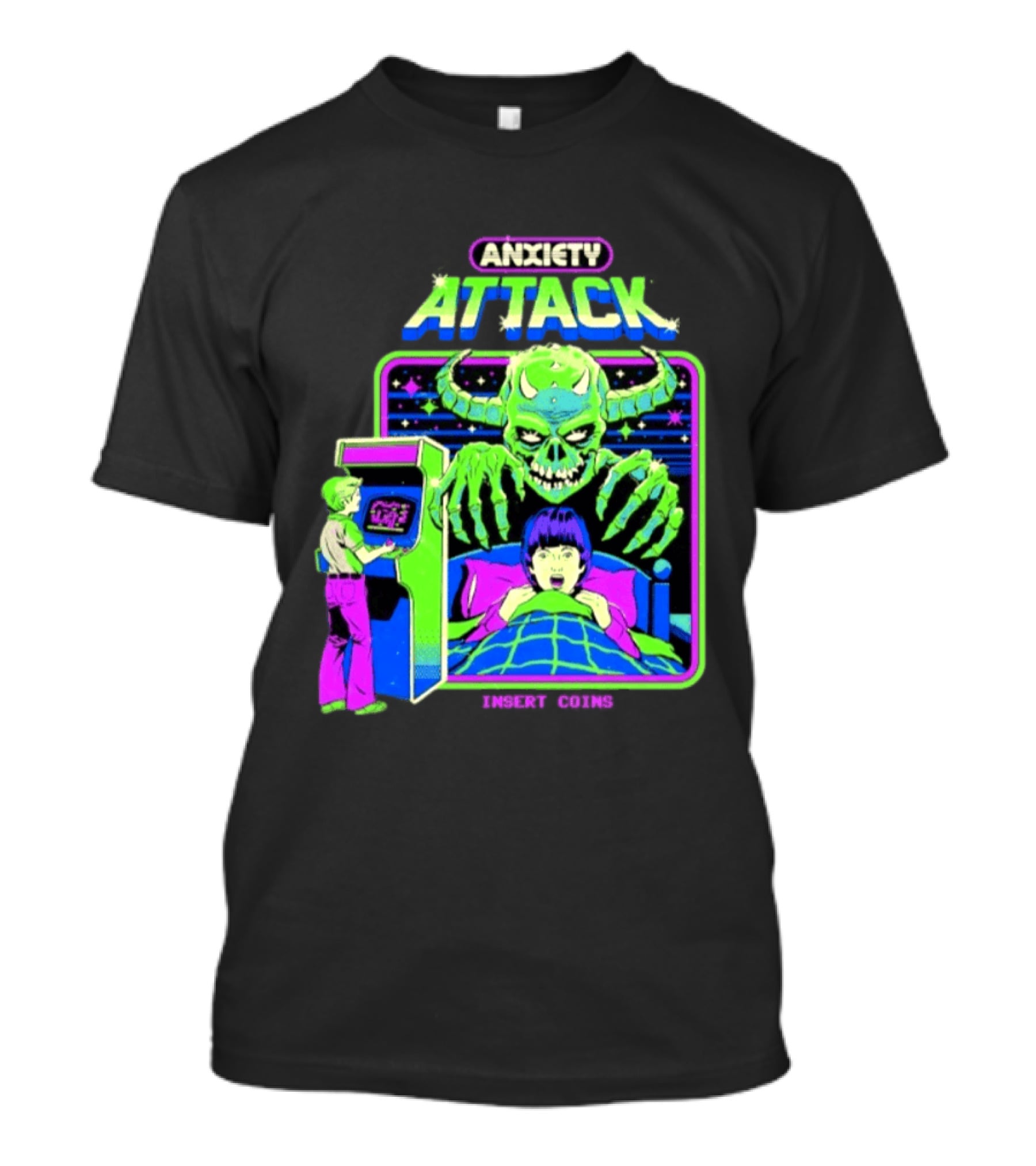 Retro Anxiety Attack Arcade Game Monster Steven Rhodes T-Shirt