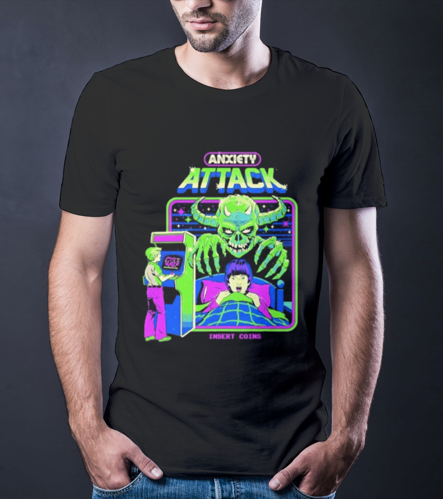 Retro Anxiety Attack Arcade Game Monster Steven Rhodes T-Shirt