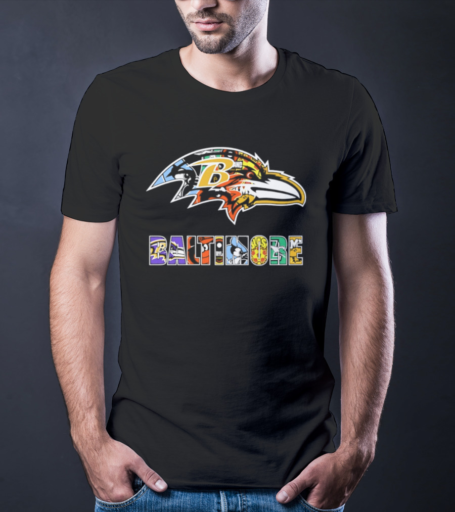 Baltimore Ravens Colorful Collage Art Ravens Head T-Shirt