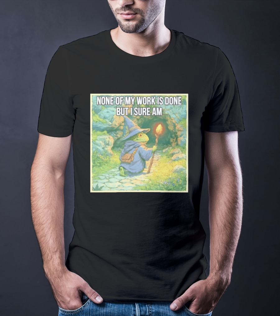 None Of My Work Is Done But I Sure Am Wizard Frog With Wand And Robe T-Shirt