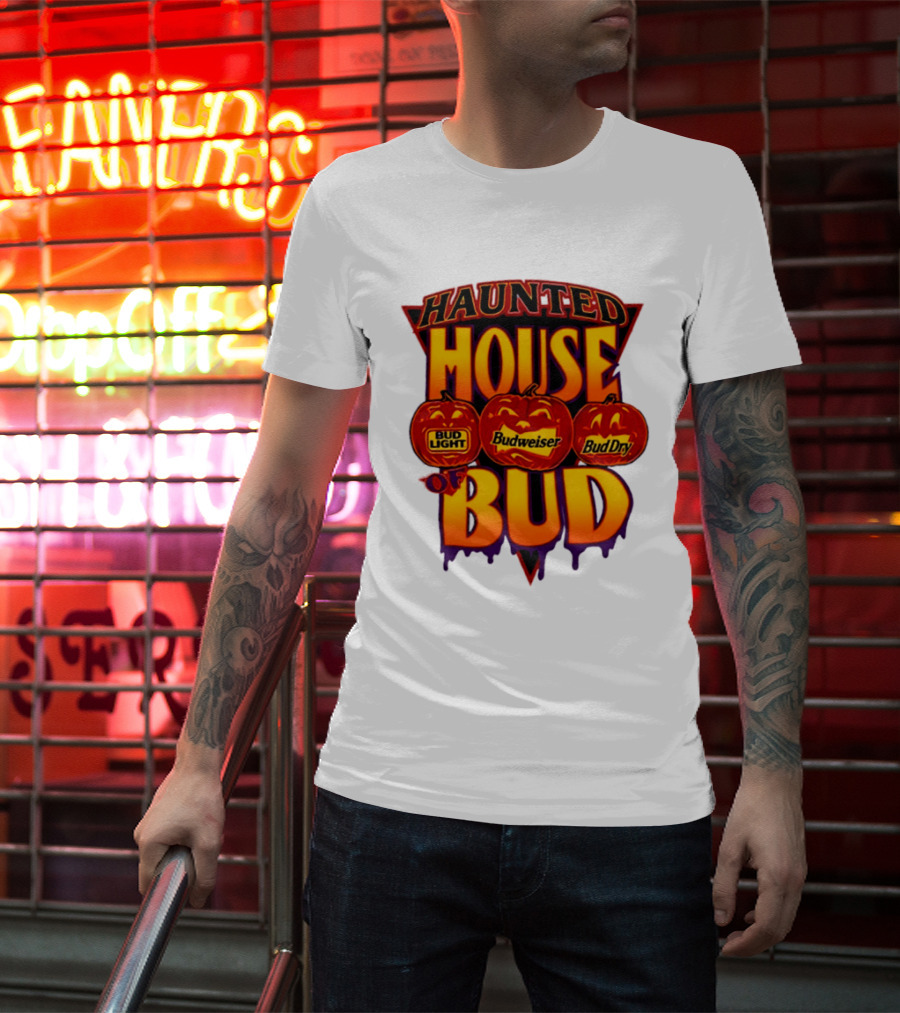 Halloween Haunted House Of Bud Budweiser Bud Light Bud Dry Pumpkins T-Shirt