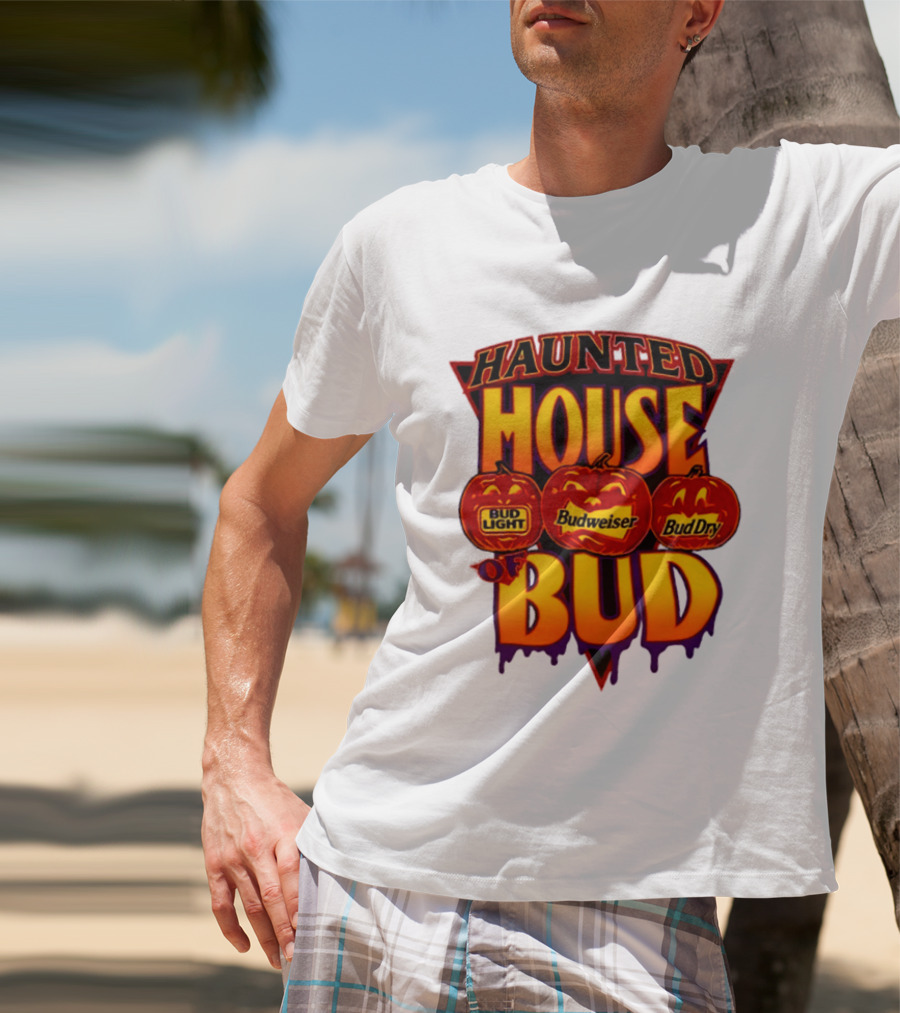 Halloween Haunted House Of Bud Budweiser Bud Light Bud Dry Pumpkins T-Shirt
