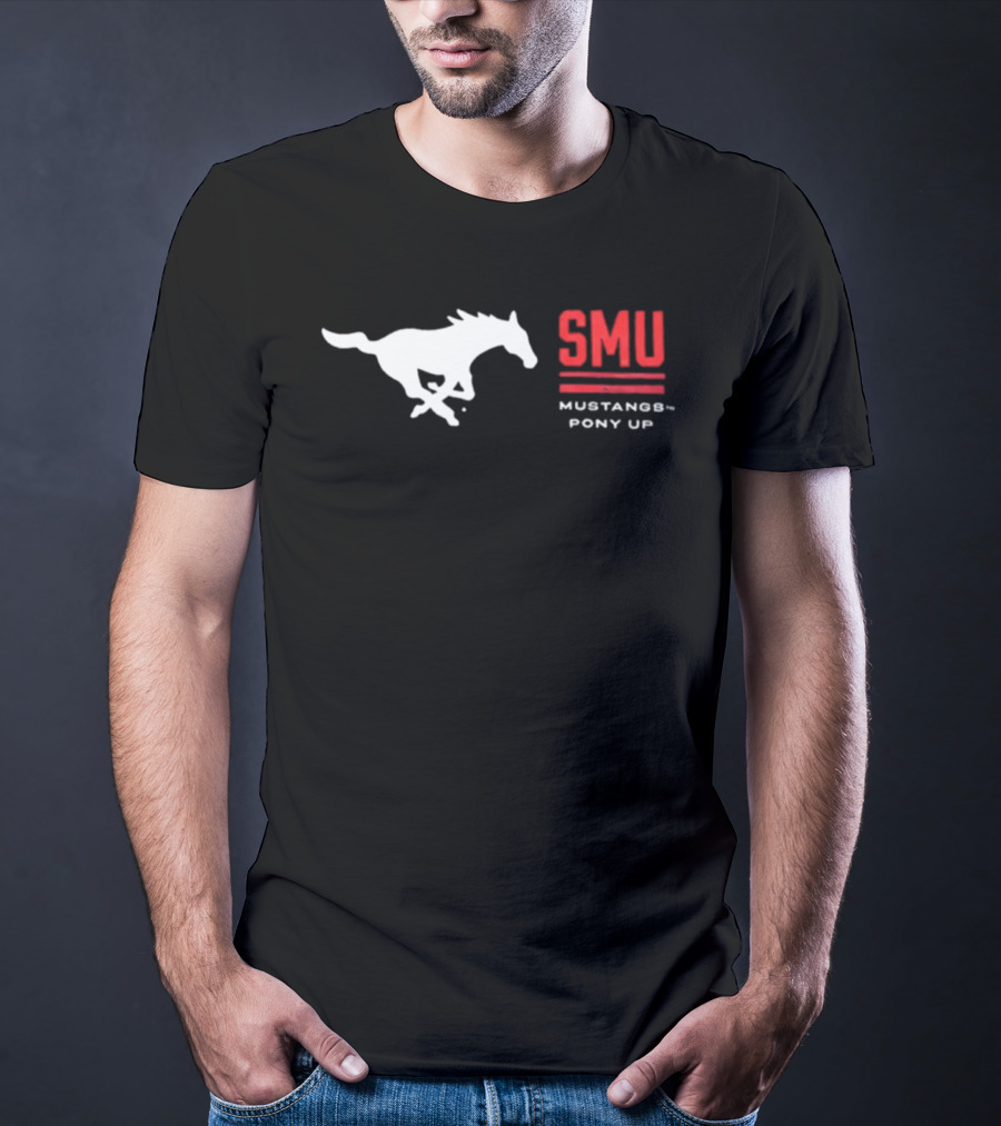 SMU Mustangs Pony Up Coach Rhett Lashlee Running Horse T-Shirt