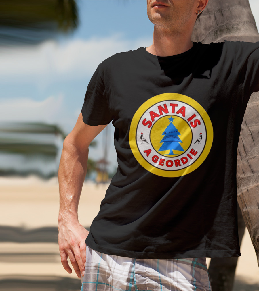 Santa Is A Geordie Christmas Tree Icon With Santa Hats And Bridge T-Shirt
