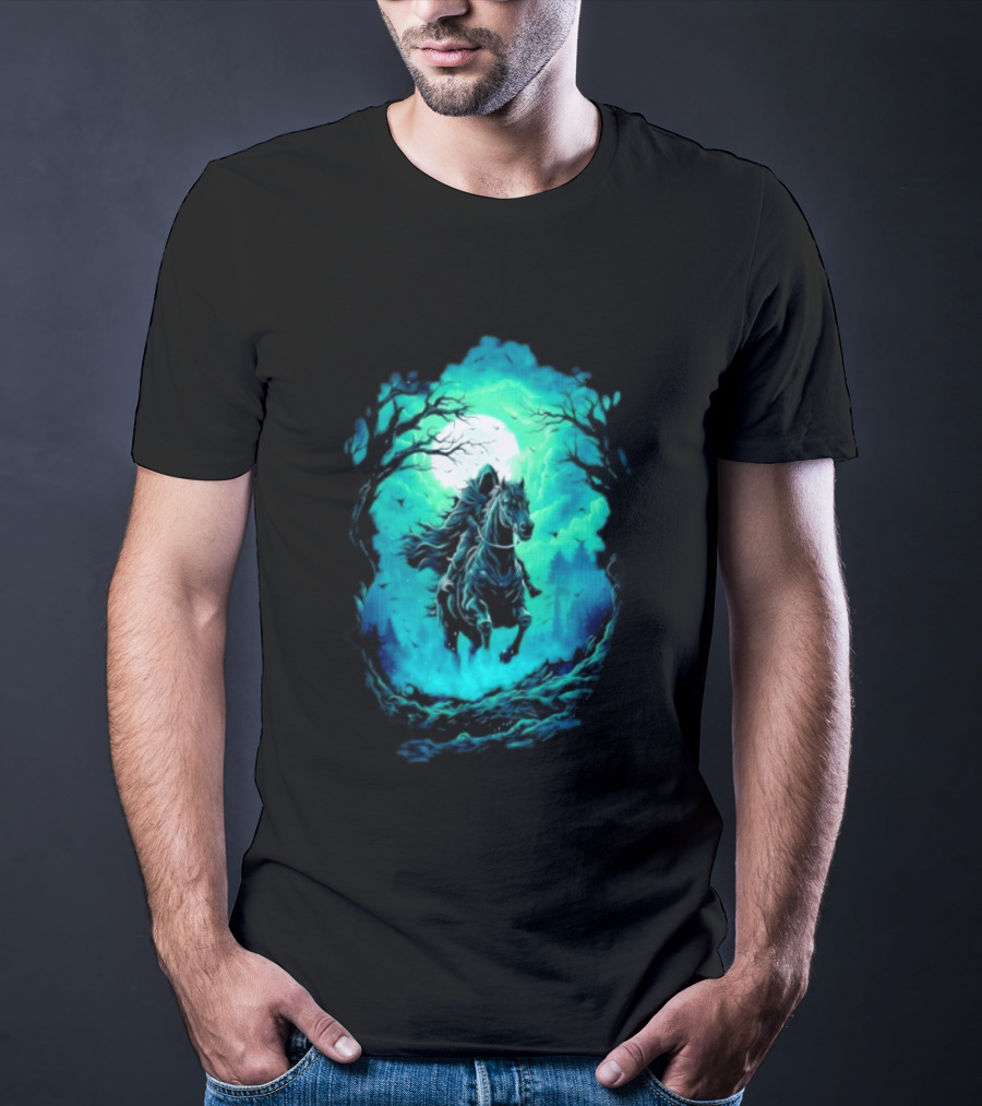 Shadow Rider Dark Fantasy Horse Moon Gothic Scene With Rider And Trees T-Shirt