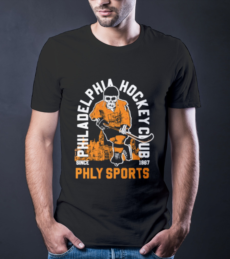 Philadelphia Hockey Club Skeleton Since 1967 Phly Sports Skyline T-Shirt