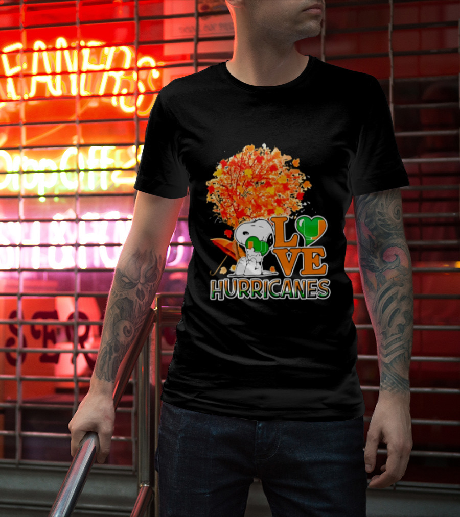 Snoopy X Miami Hurricanes NCAA Football Love Thanksgiving 2026 Autumn Tree T-Shirt