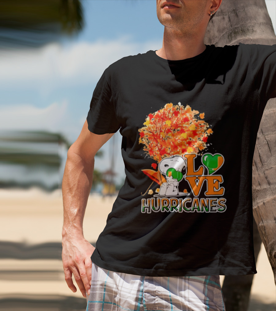 Snoopy X Miami Hurricanes NCAA Football Love Thanksgiving 2026 Autumn Tree T-Shirt