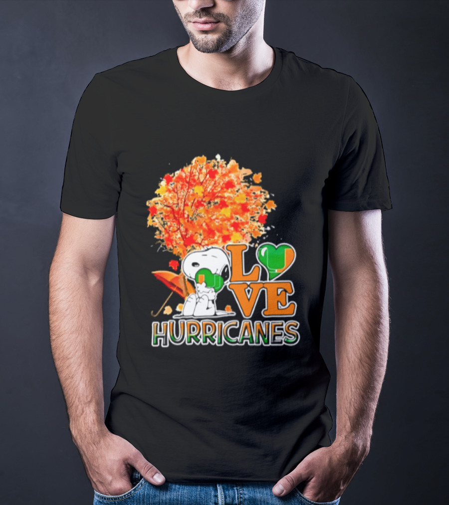 Snoopy X Miami Hurricanes NCAA Football Love Thanksgiving 2026 Autumn Tree T-Shirt