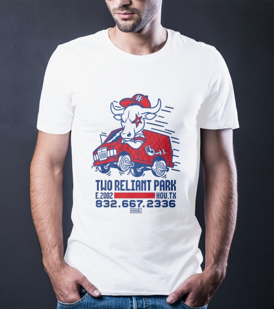 Houston Texans Two Reliant Park Bull And Red Truck E 2012 MOU.TX 832.667.2336 T-Shirt