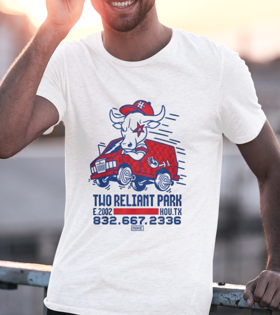 Houston Texans Two Reliant Park Bull And Red Truck E 2012 MOU.TX 832.667.2336 T-Shirt