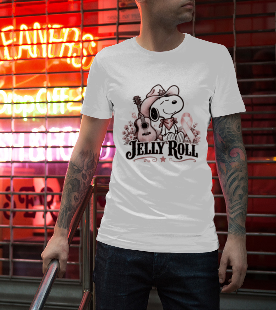 Jelly Roll Snoopy Cowboy Hat Red Awareness Ribbon T-Shirt